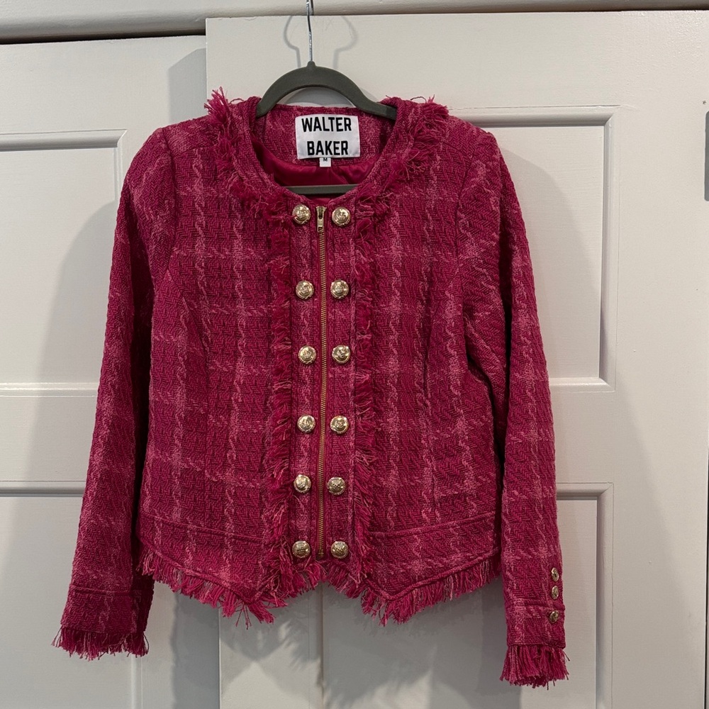 Walter Baker Bright Pint Tweed Style Fringed Blazer Size Medium